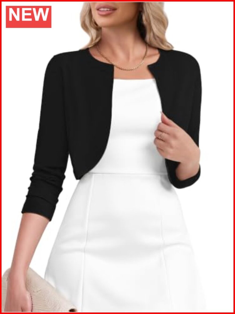 3/4 Sleeve Knitted Cropped Shrug Cardigan for Dress